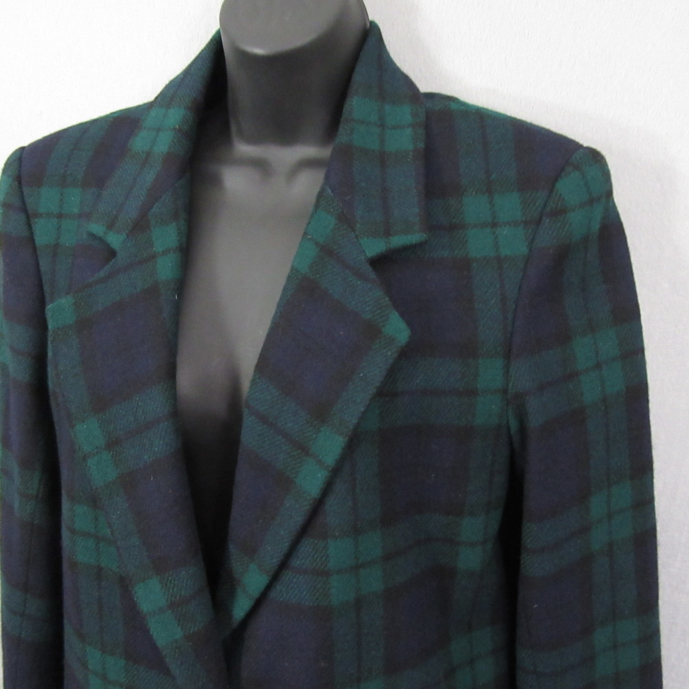 Braebrook Womens Blazer Jacket 4P Petite Green Blue Tweed‎ Vintage Plaid - Picture 2 of 14